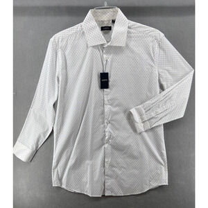 NWT Zanetti Shirt Men 17 32/33 Button Down White Triangle Printed Long‎ Sleeve
